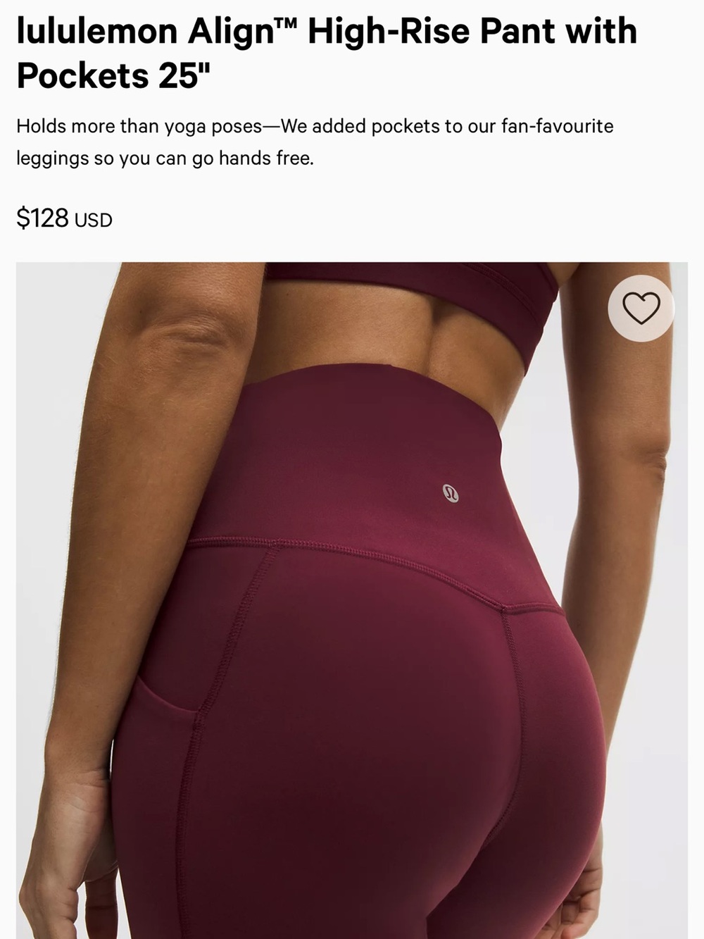 lululemon athletica Align™ High-Rise Pant with Pockets 25" - Burgundy size 8 - Picture 5 of 5